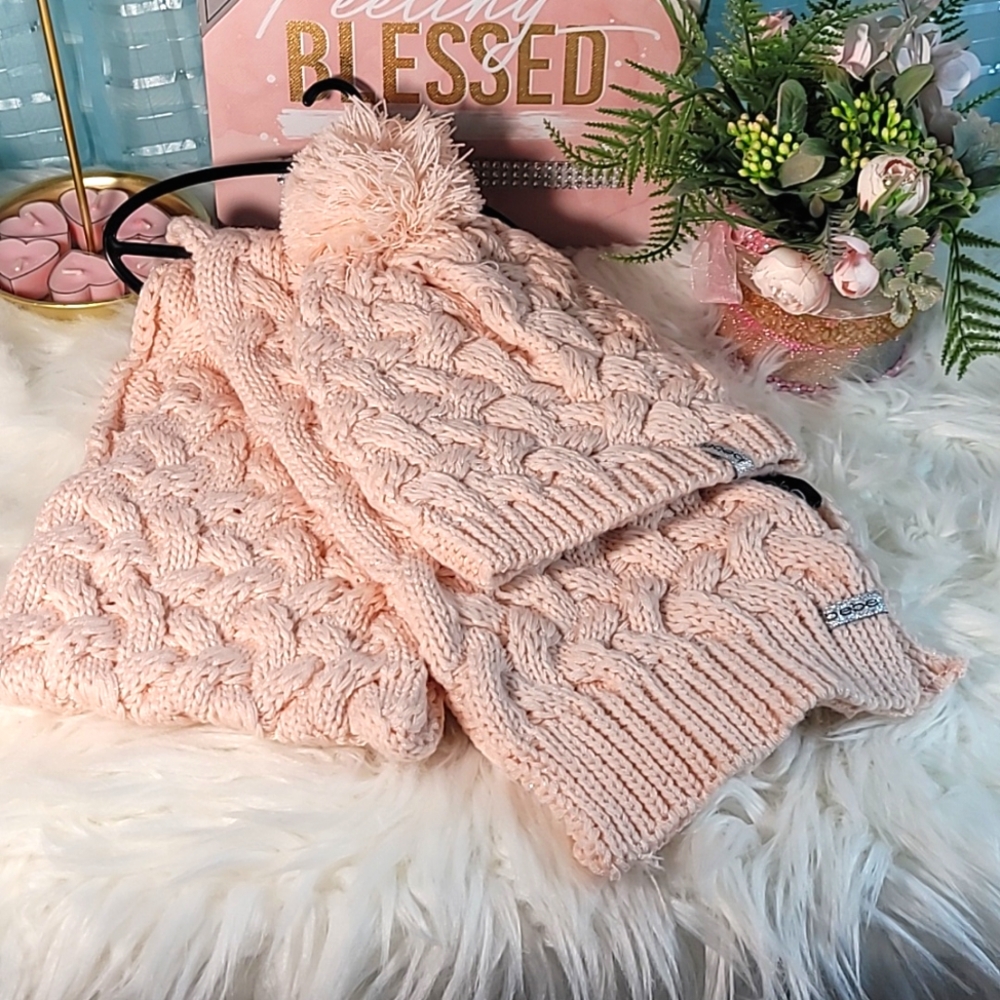 bebe CASHMERE BLEND Scarf & Beanie Pink NWT 858